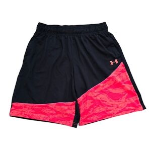 Under Armour Loose HeatGear Shorts Men Sz Large Black Orange Pockets Drawstring